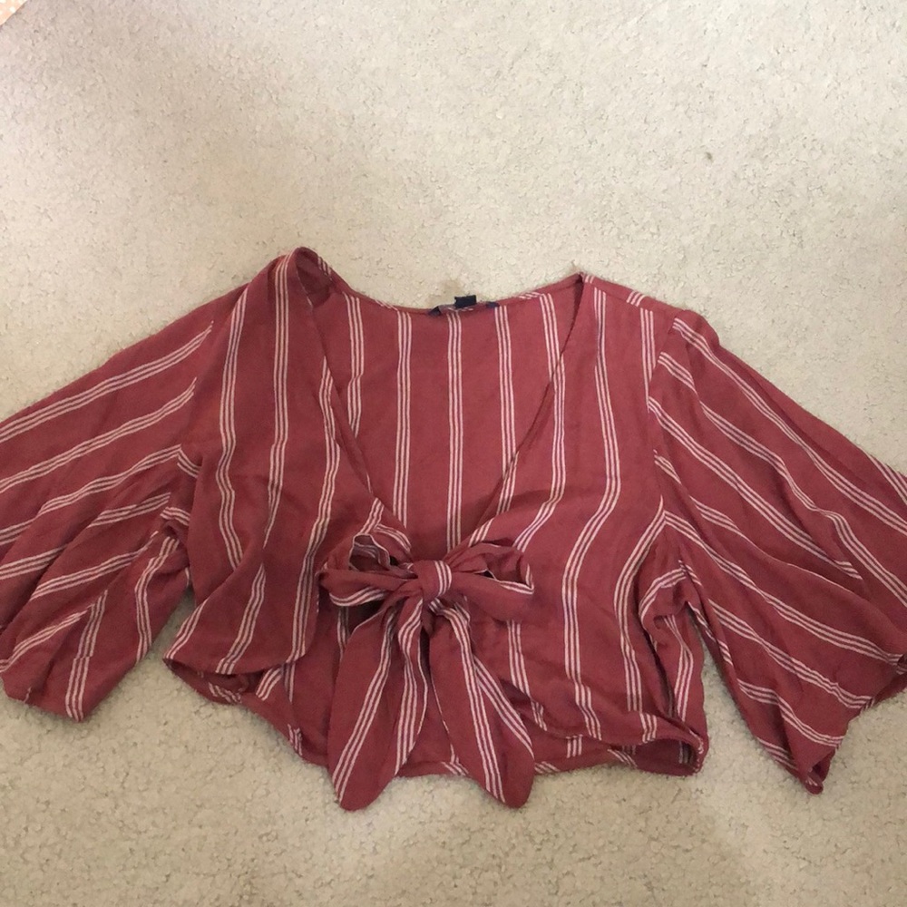 Striped tie front shirt